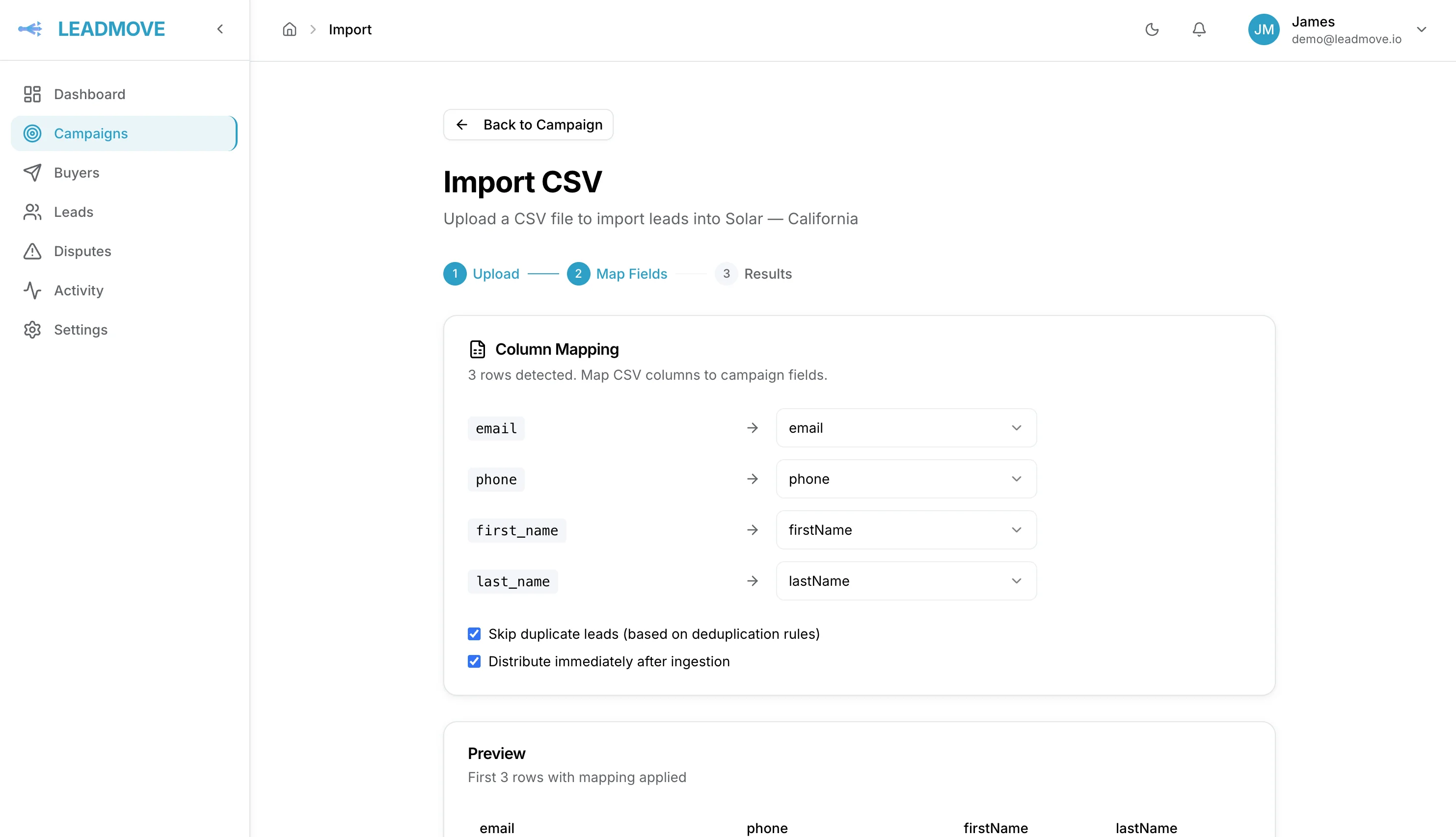 Screenshot — Send leads in